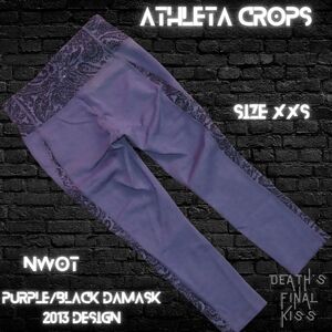 🆕 HTF Athleta Purple Black Damask Print Cropped Leggings Roller Derby Lifting